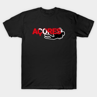 The word Acores filled with the diving flag colours and a scuba diver T-Shirt